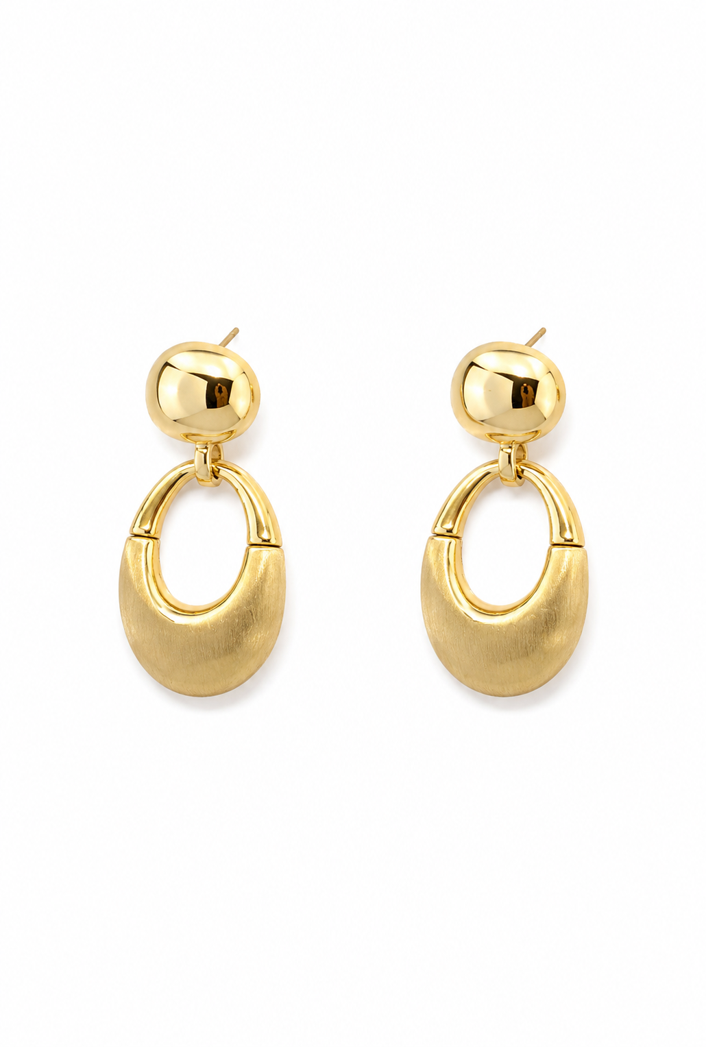 The Dome Drop Earring — Gold-Tone Ball Stud & Oval Drop