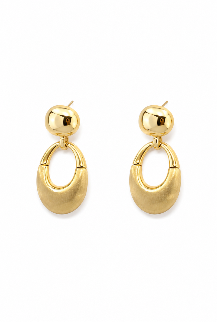The Dome Drop Earring — Gold-Tone Ball Stud & Oval Drop