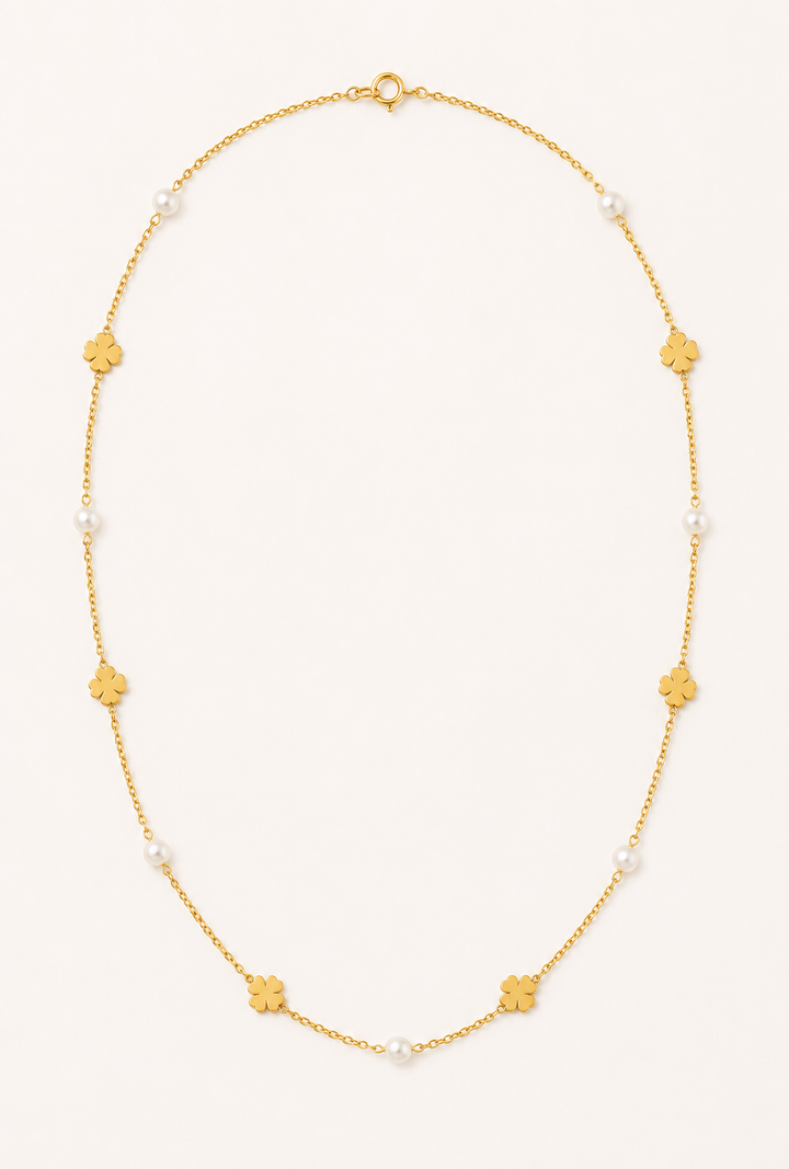 The Clover & Pearl Chain — Gold Plating Station Necklace