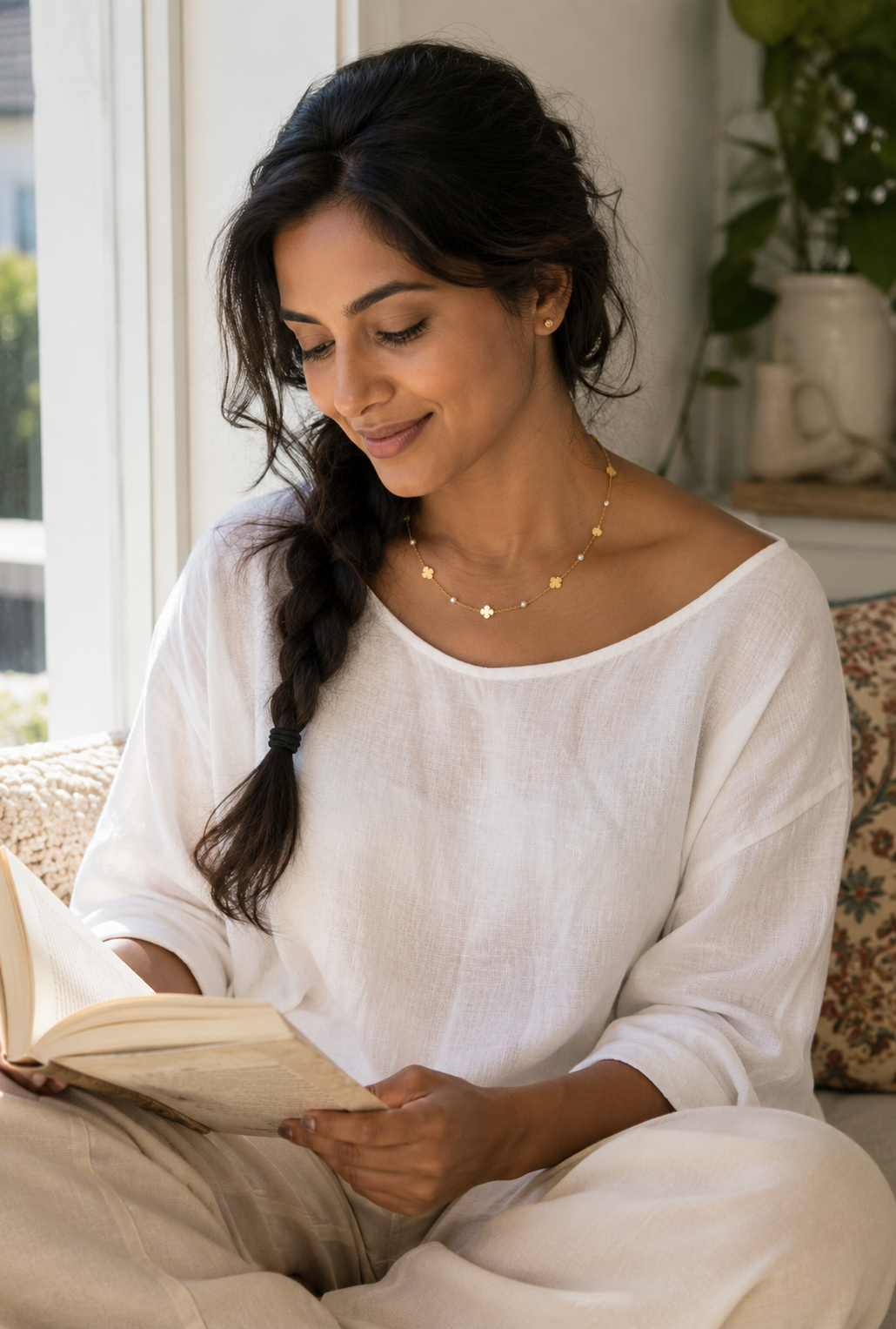 The Clover & Pearl Chain — Gold Plating Station Necklace