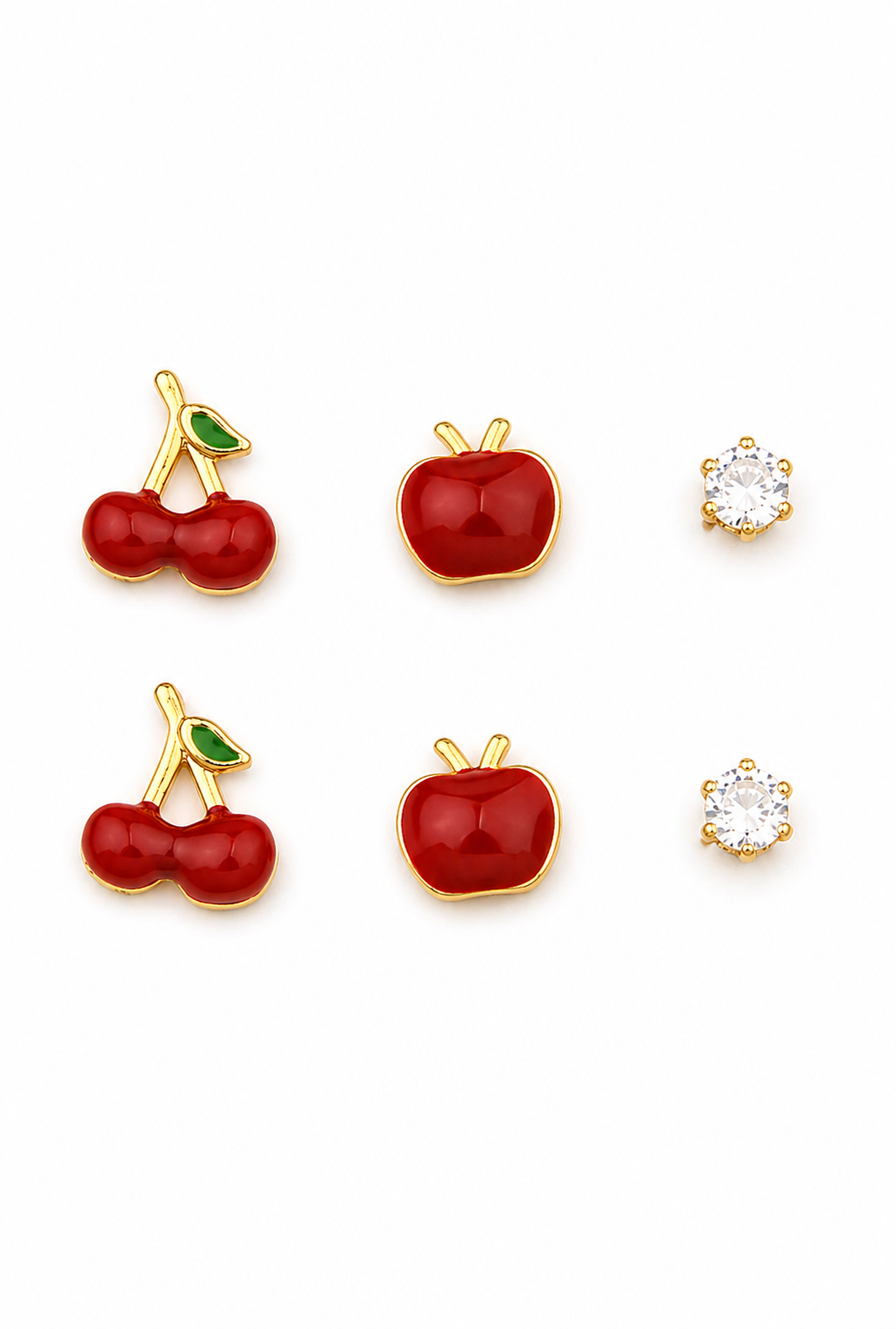 The Orchard Edit — Cherry, Apple & Crystal Stud Set