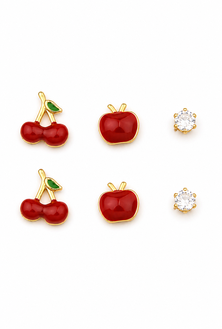 The Orchard Edit — Cherry, Apple & Crystal Stud Set