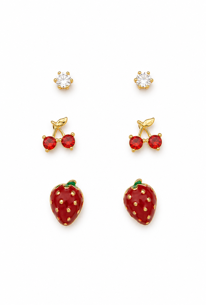 The Berry Edit — Cherry, Strawberry & Crystal Stud Set