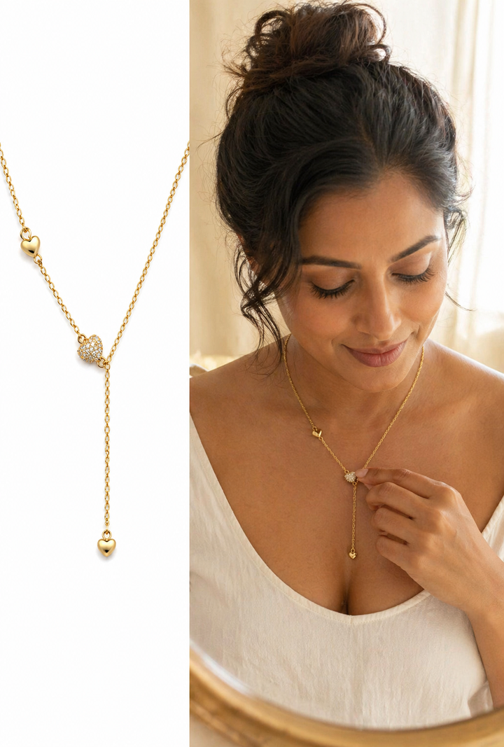 The Three Hearts Lariat — Gold-Plated Y-Necklace