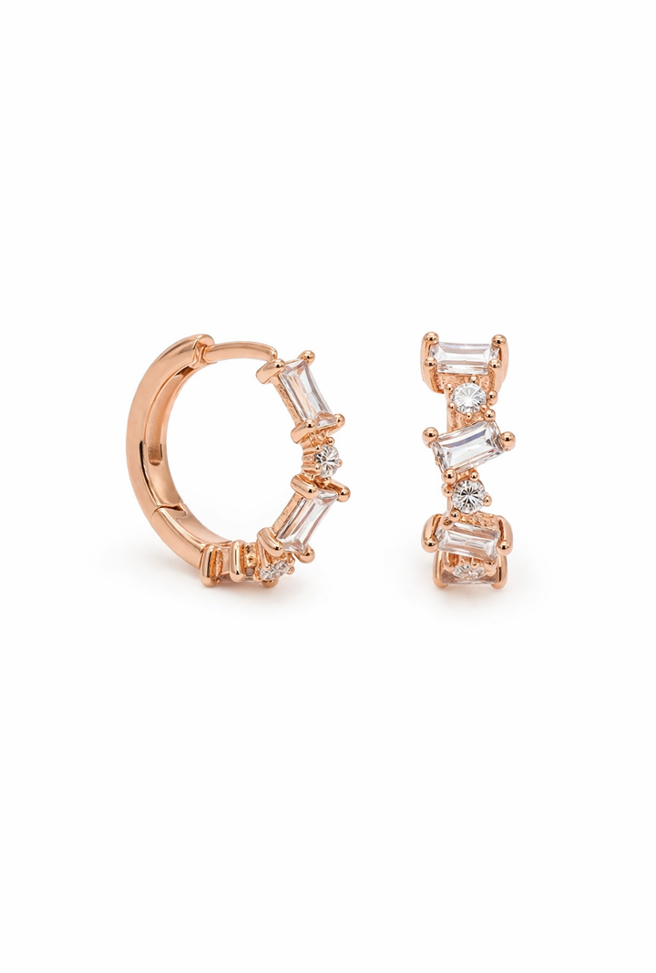 The Baguette Huggie — Rose Gold-Plated Crystal Hoop Earrings