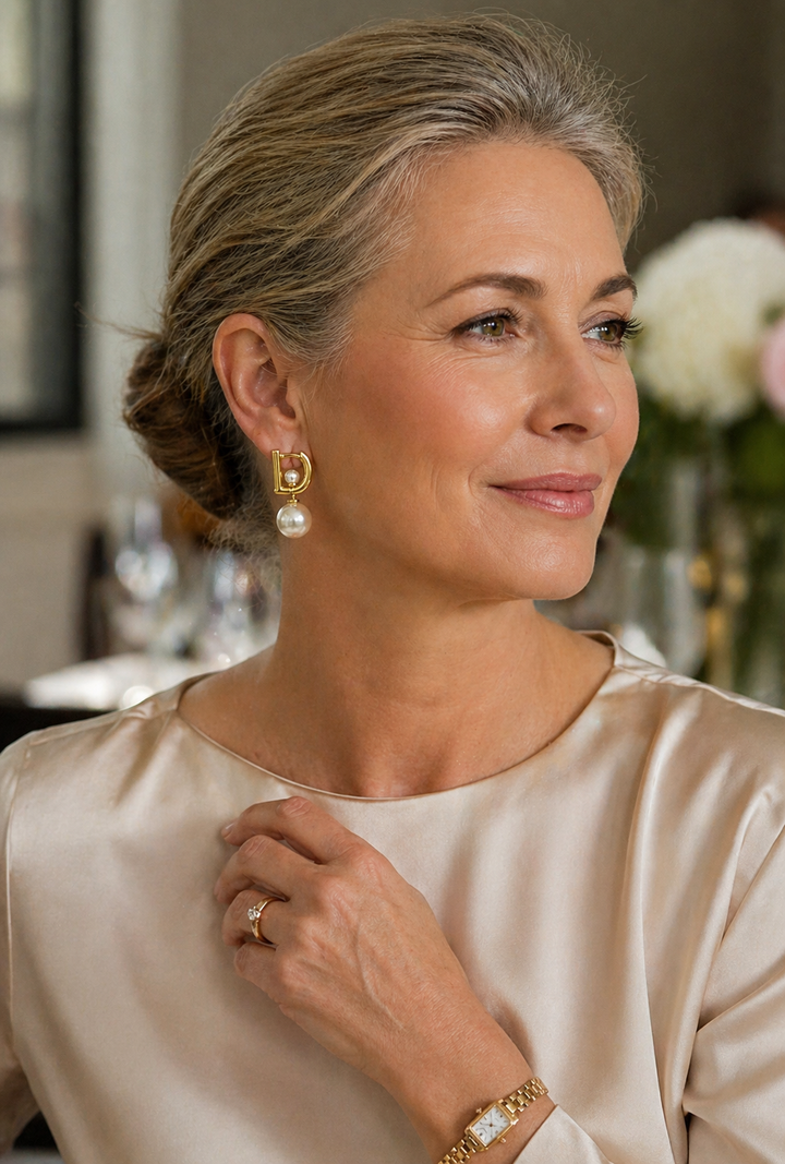 The Pearl Frame Drop — Gold-Plated D-Hoop & Pearl Earrings