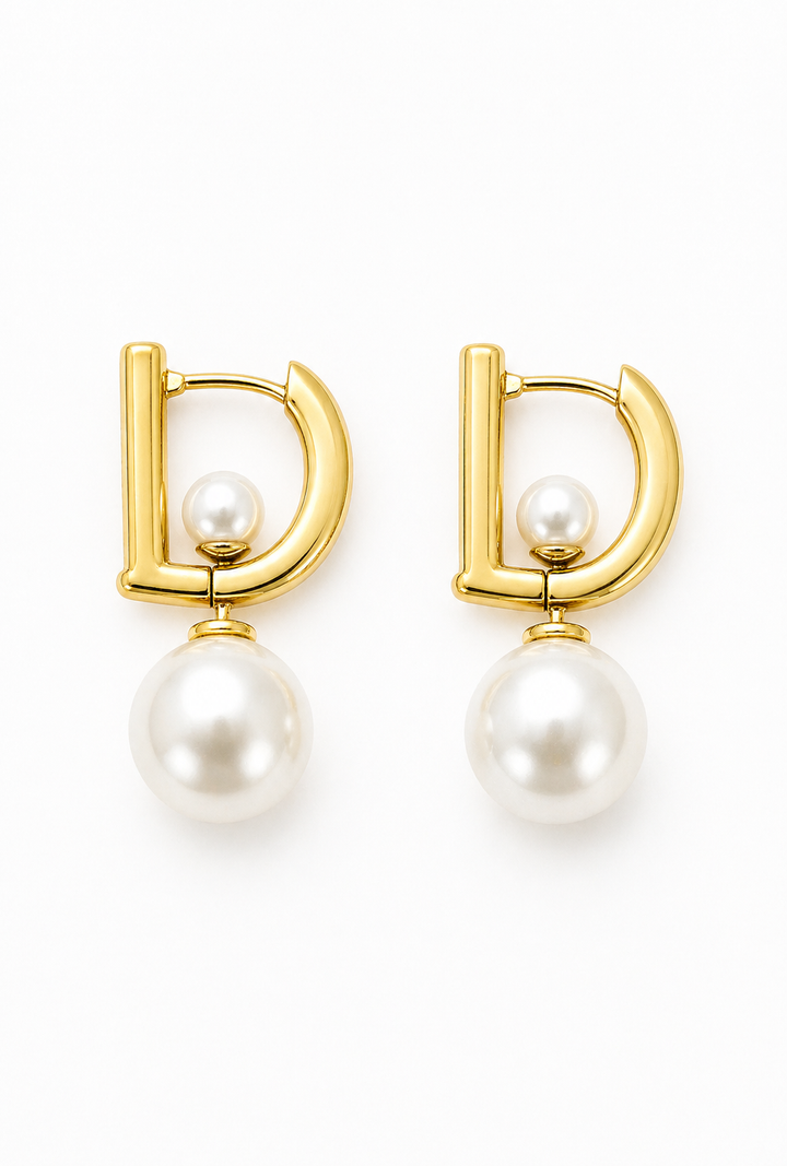 The Pearl Frame Drop — Gold-Plated D-Hoop & Pearl Earrings