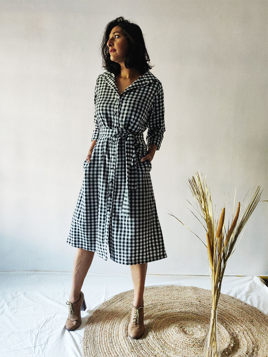Checkered Shirt Dress - Why So Blue