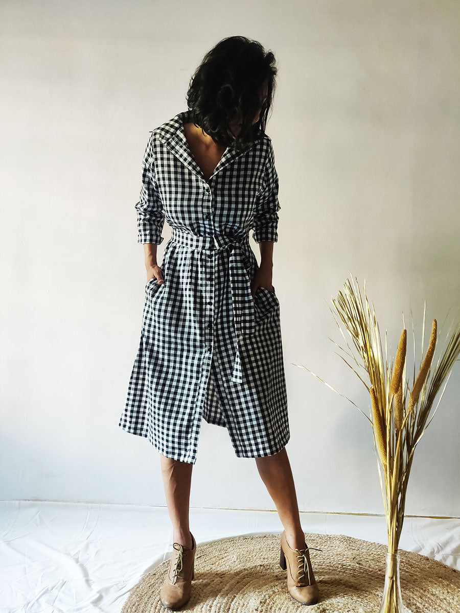 Checkered Shirt Dress - Why So Blue