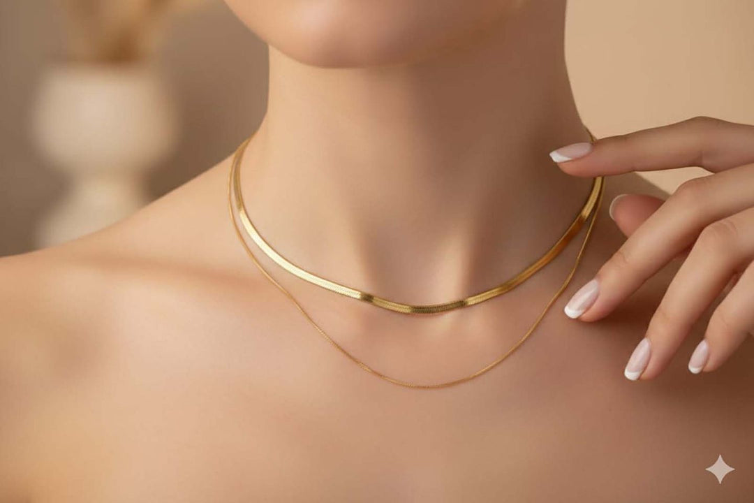 The Herringbone Duo — Layered Gold Plating Flat Chain Set