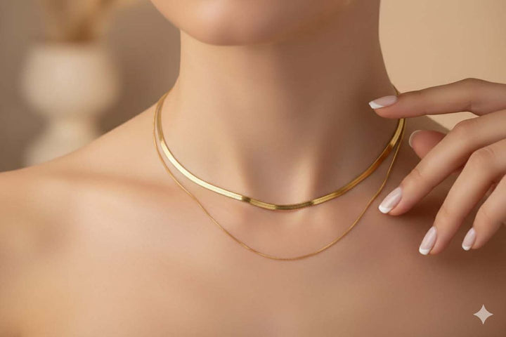 The Herringbone Duo — Layered Gold Plating Flat Chain Set
