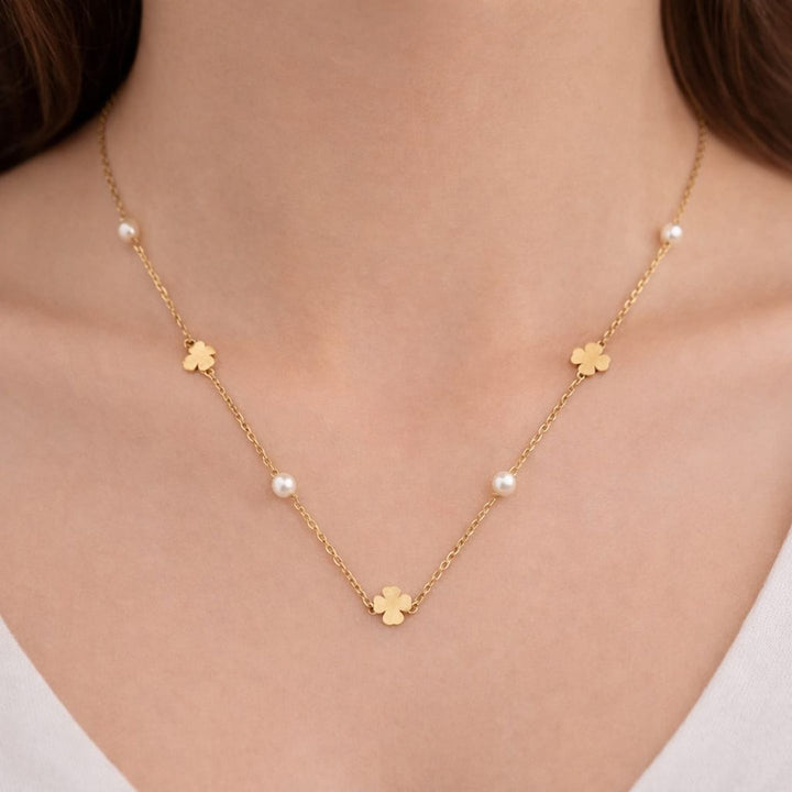The Clover & Pearl Chain — Gold Plating Station Necklace