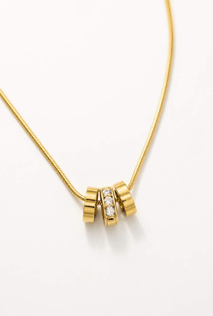 The Triple Ring Necklace — Gold Plating Stacked Charm Snake Chain