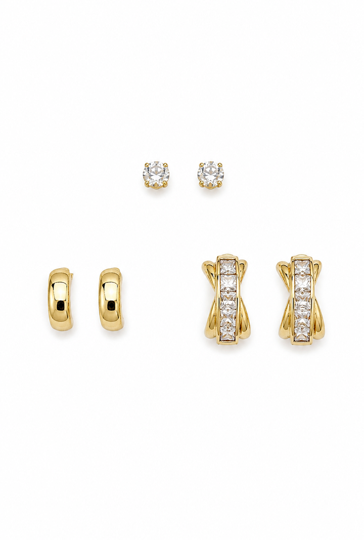The Everyday Edit — Crystal Stud, Mini Huggie & Cross Crystal Stud Set