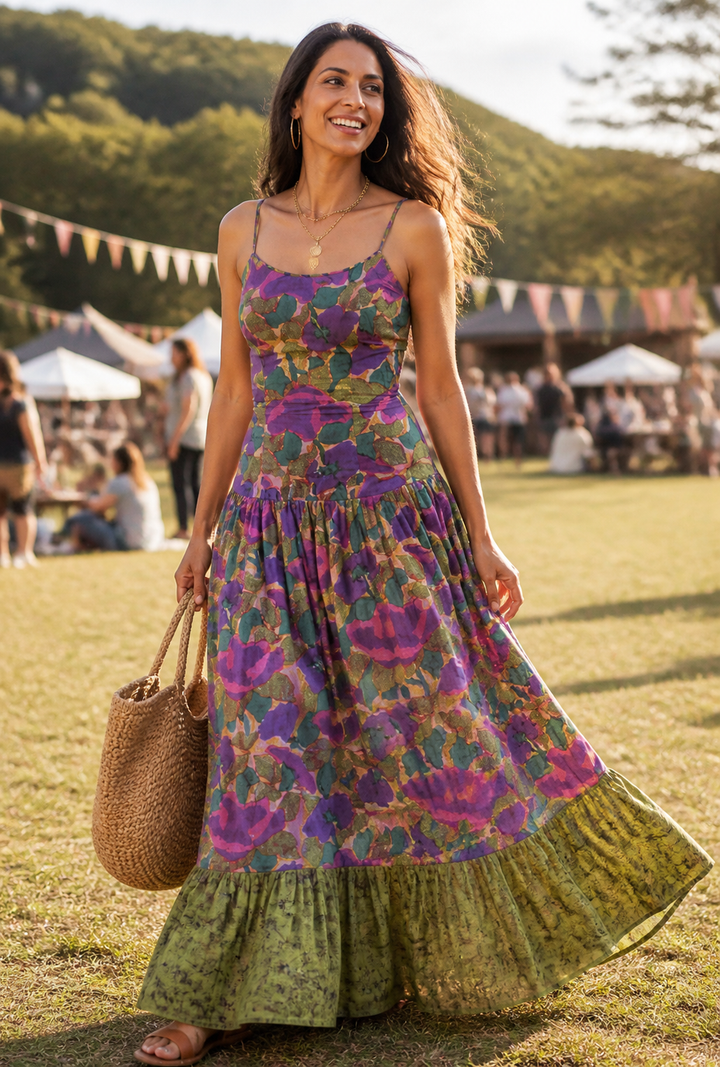 The Bella Maxi Dress — Hand Block Printed Organic Cotton | Hulasi