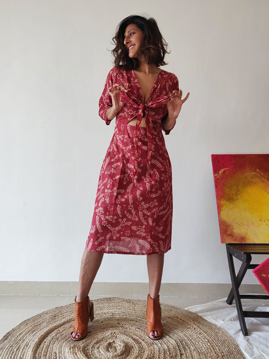 Plum Tie-up Dress - Why So Blue